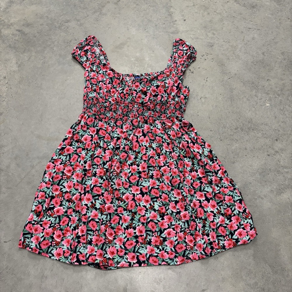 Old Navy Women's Floral Mini Dress Round Neck Tie Front Summer Multicolor Sz L